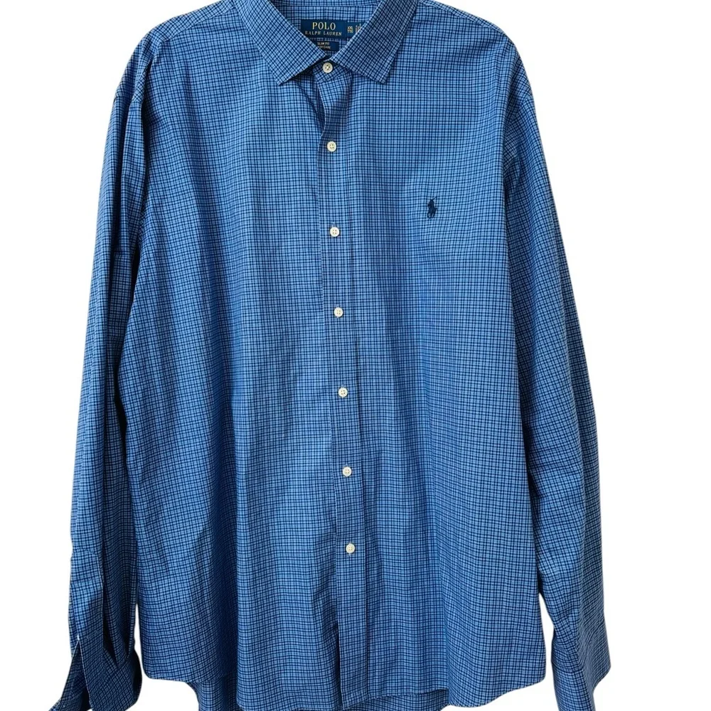 Polo Ralph Lauren Slim Fit Easy Care Blue Check Button Down Shirt Men’s XXL